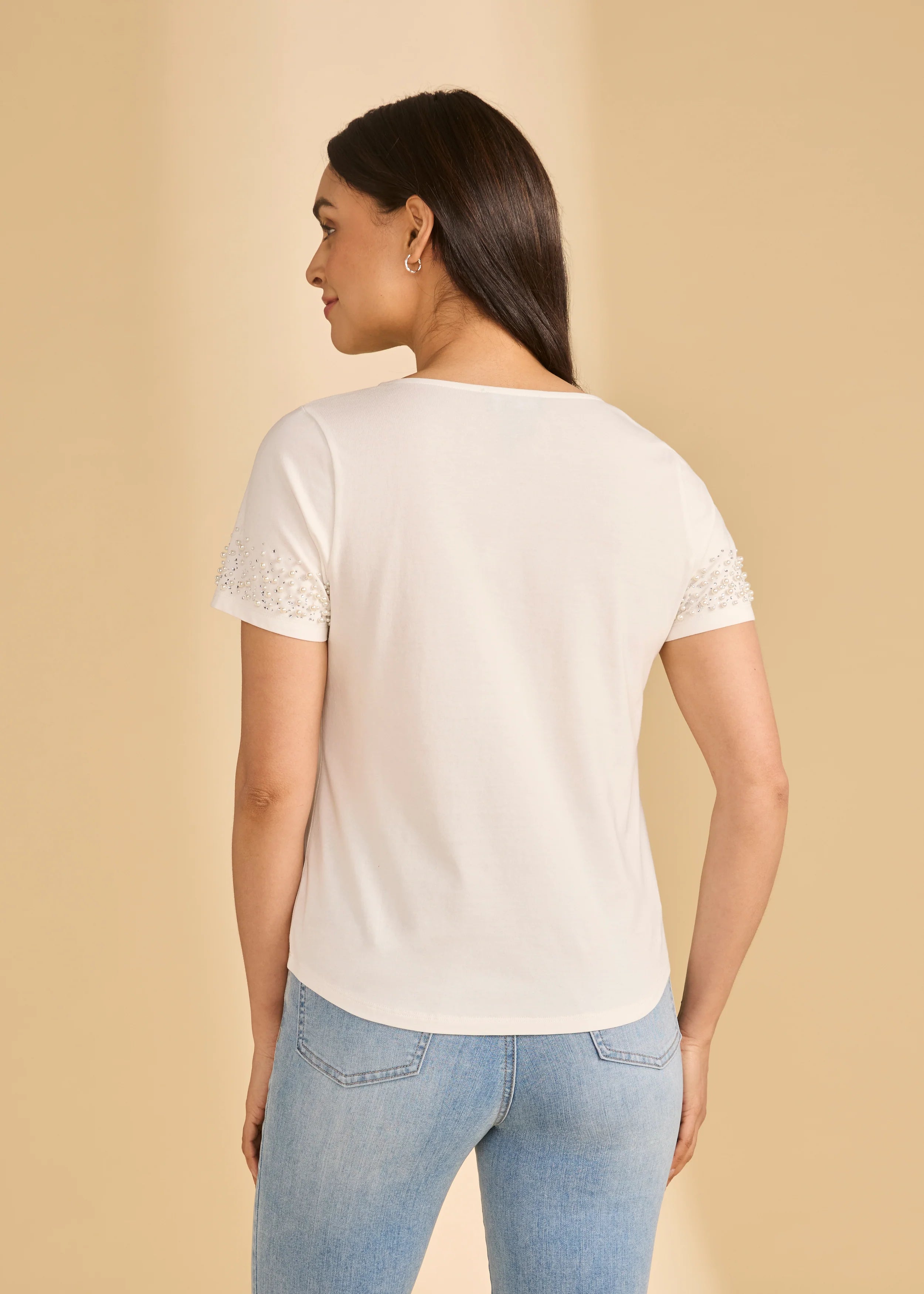 Pearl Embellished V-Neck Top (3162165)