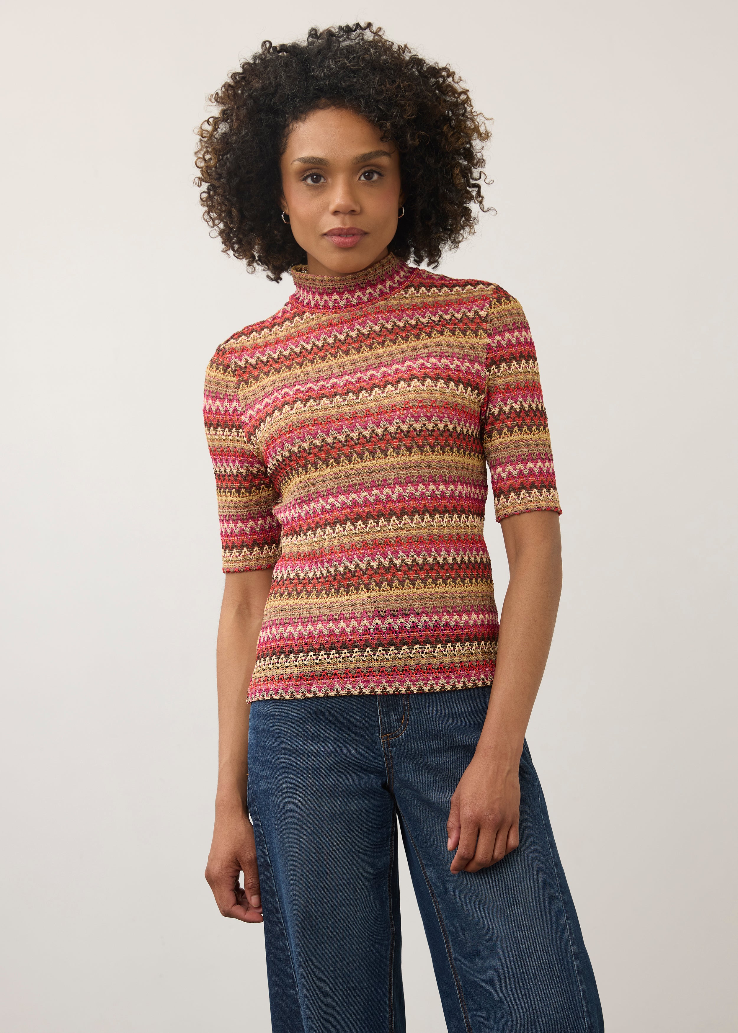 Elbow Sleeve Mock Neck Top (3521192)