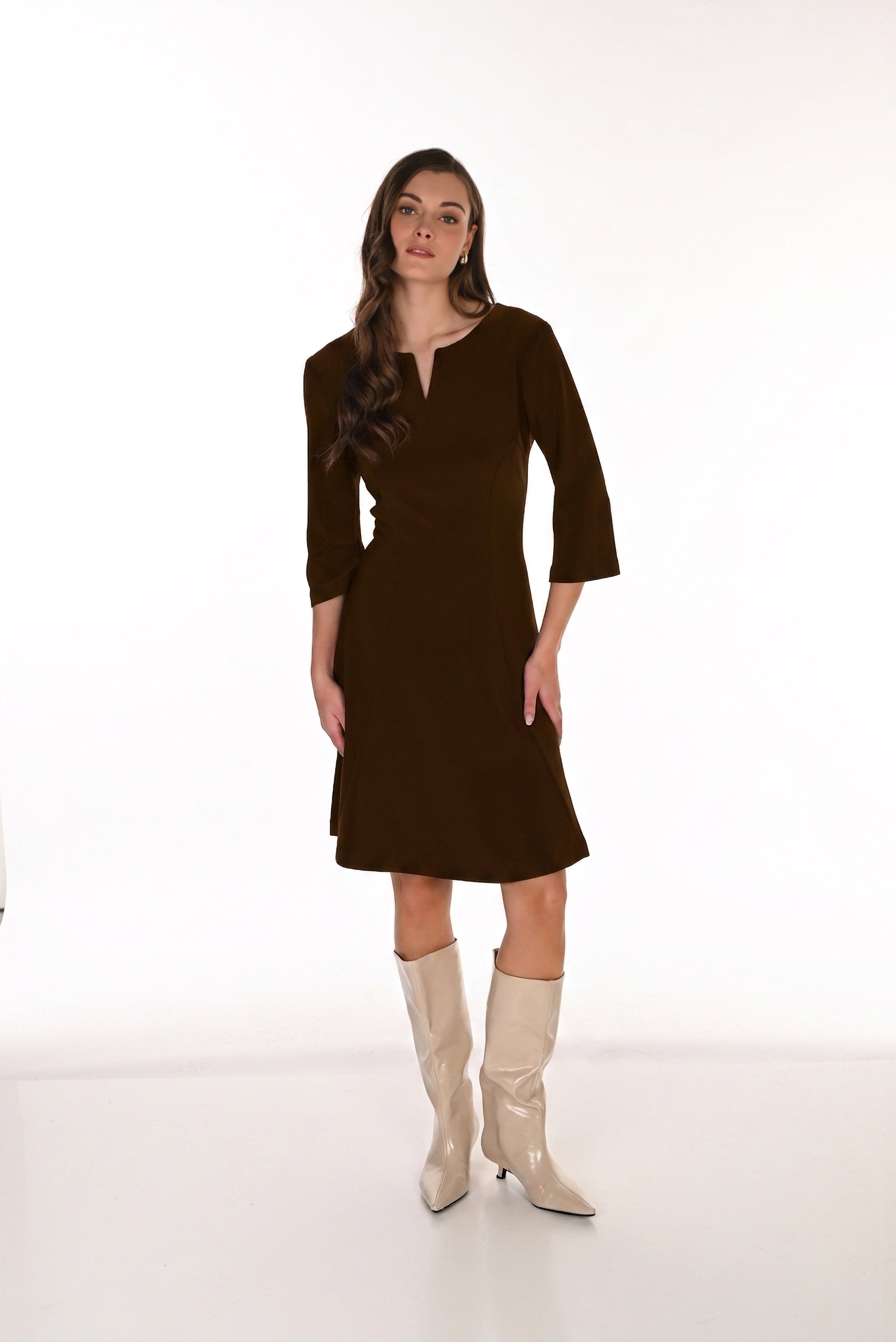 Notched Neck Sleeved Dress (263023)