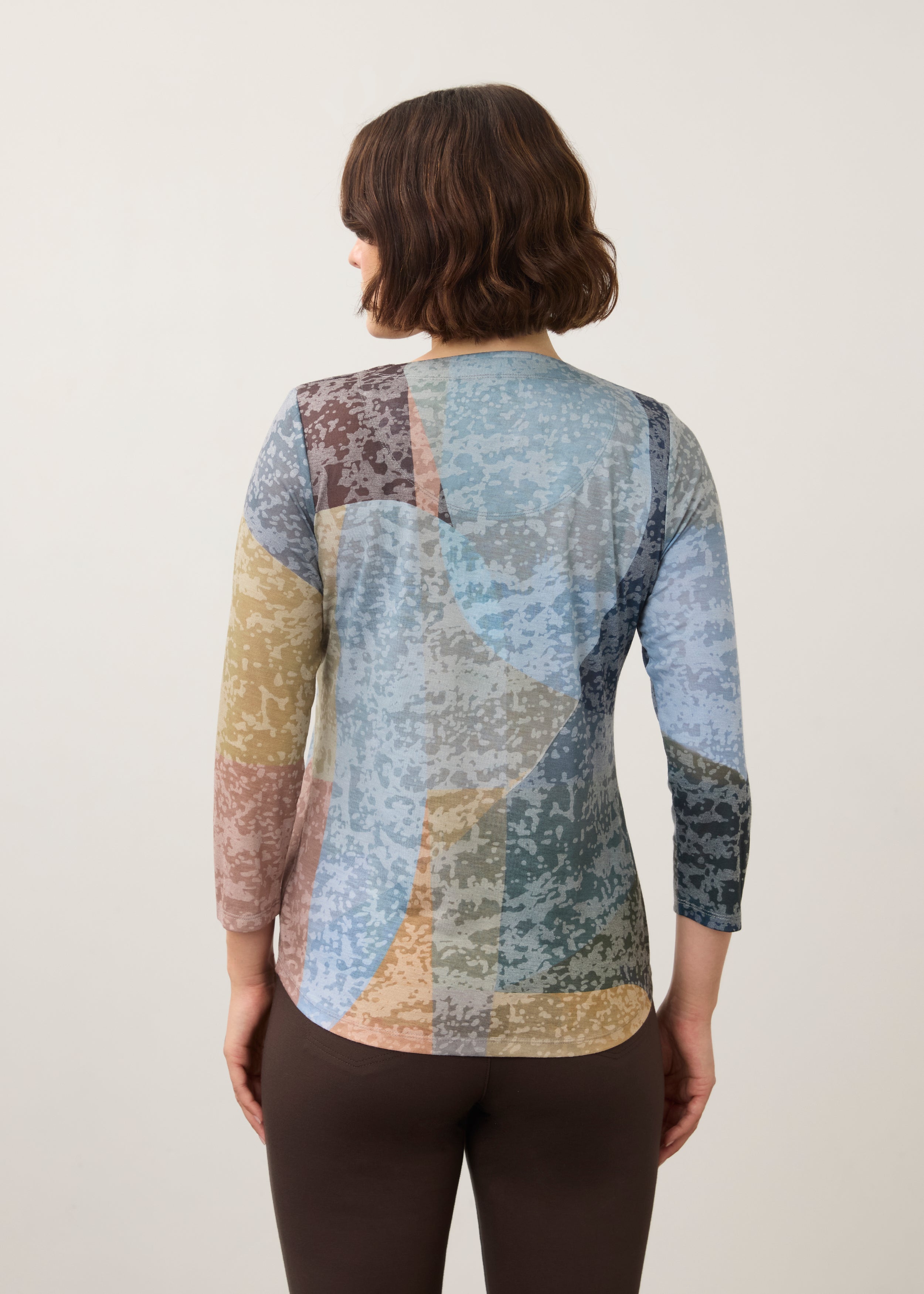 3/4 Sleeve Notch Neck Top (3795844)