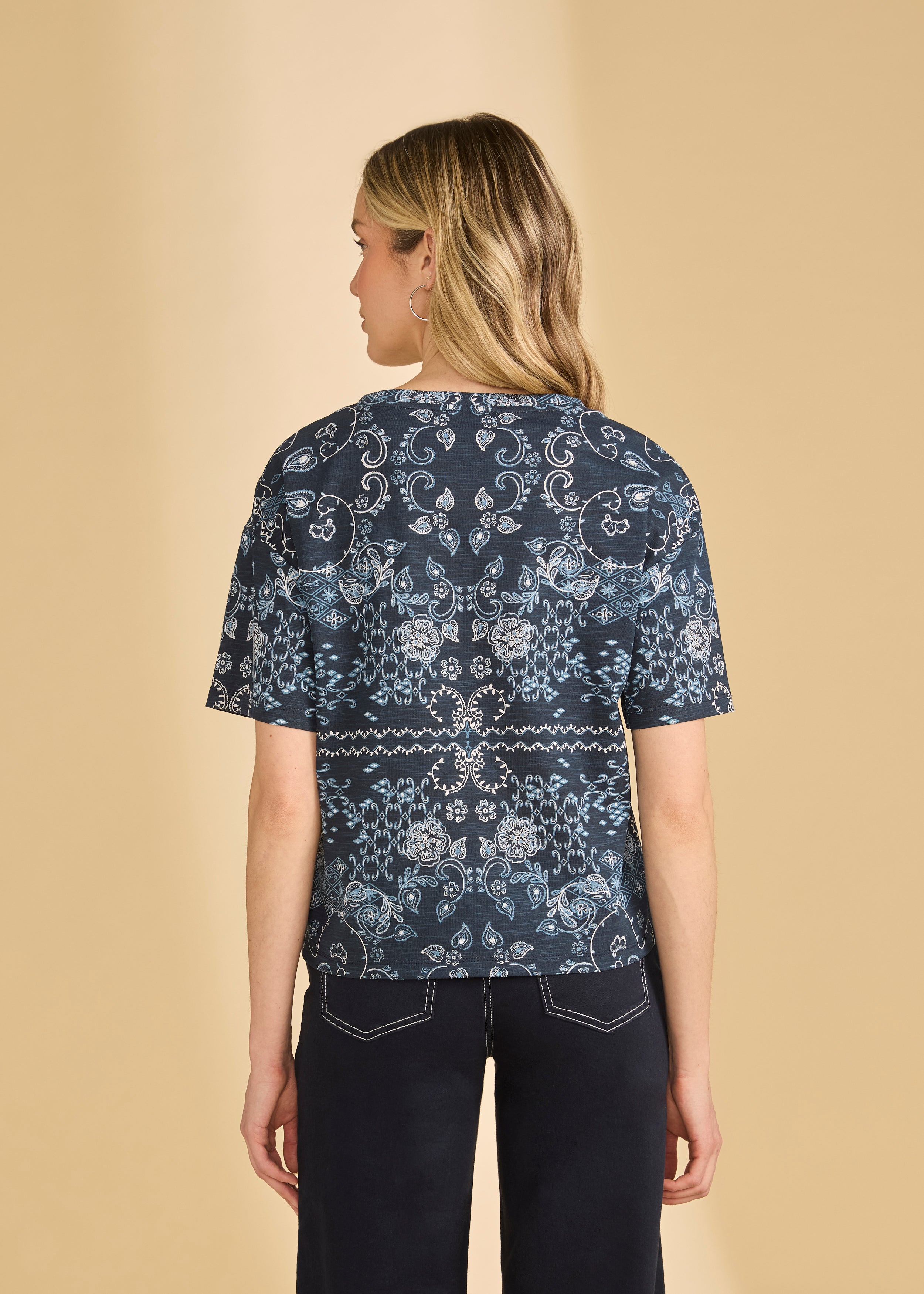 Short Sleeve Foil Print Top (3992476)