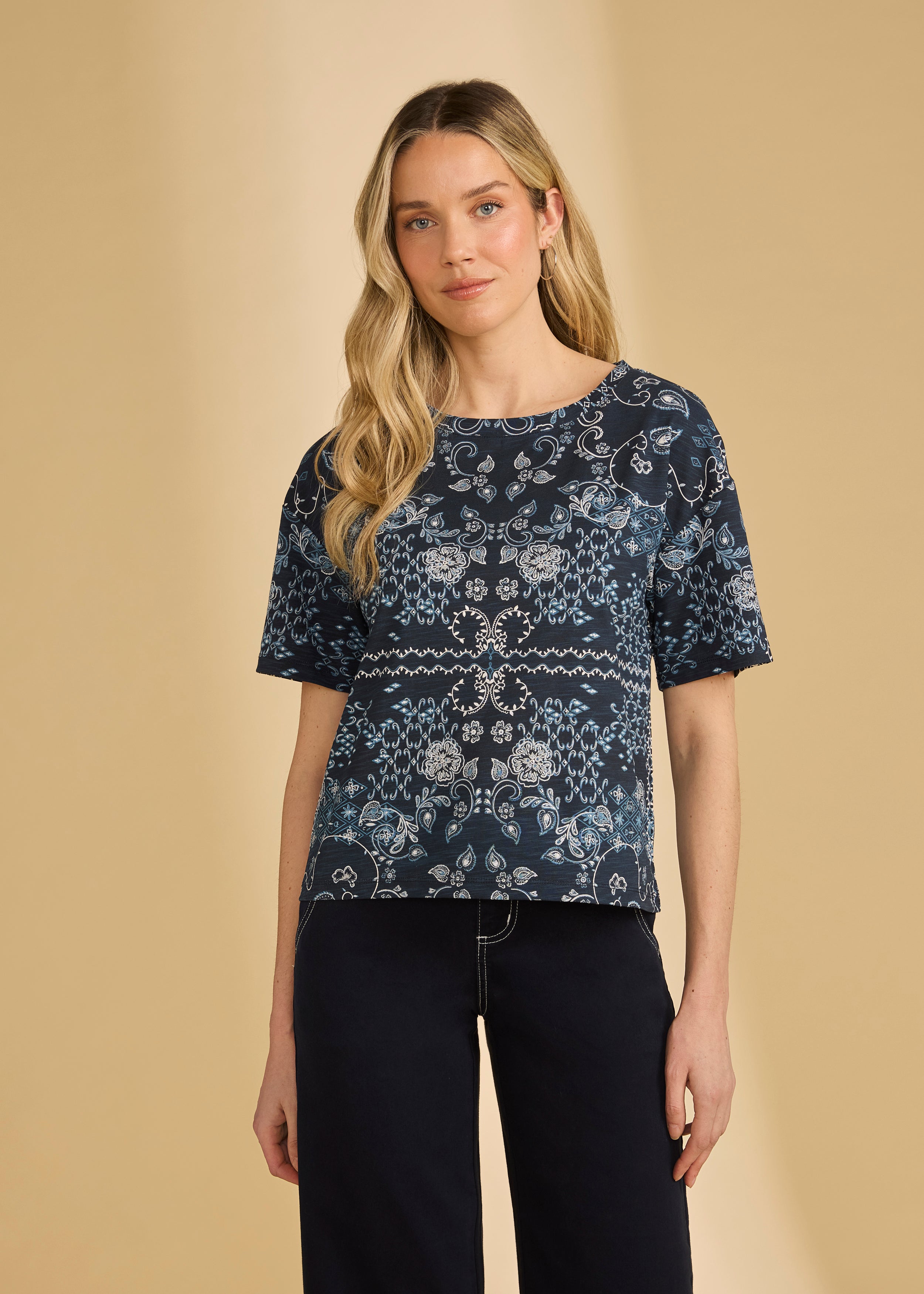 Short Sleeve Foil Print Top (3992476)