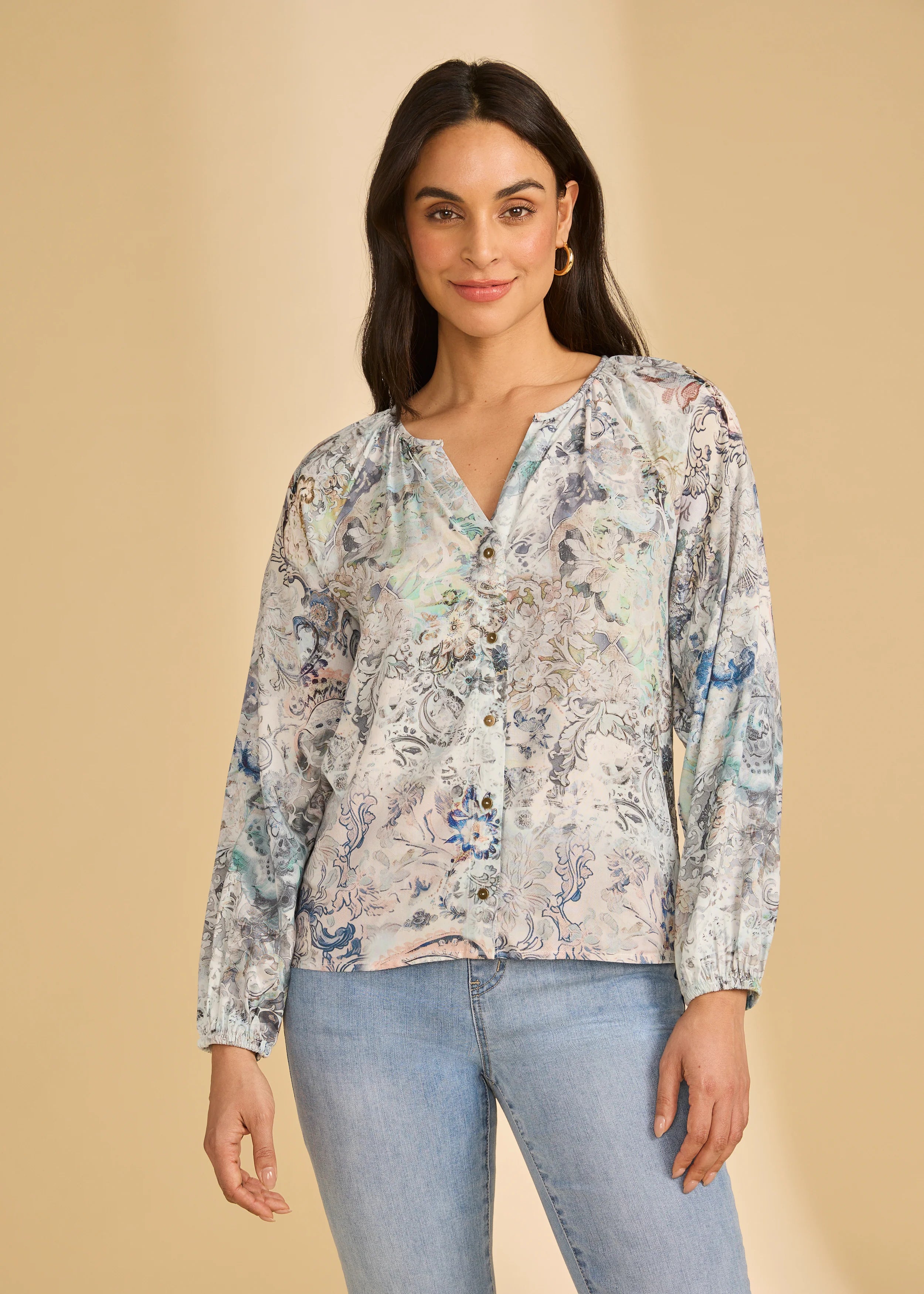 Pearl Embellished V-Neck Top (7524397)