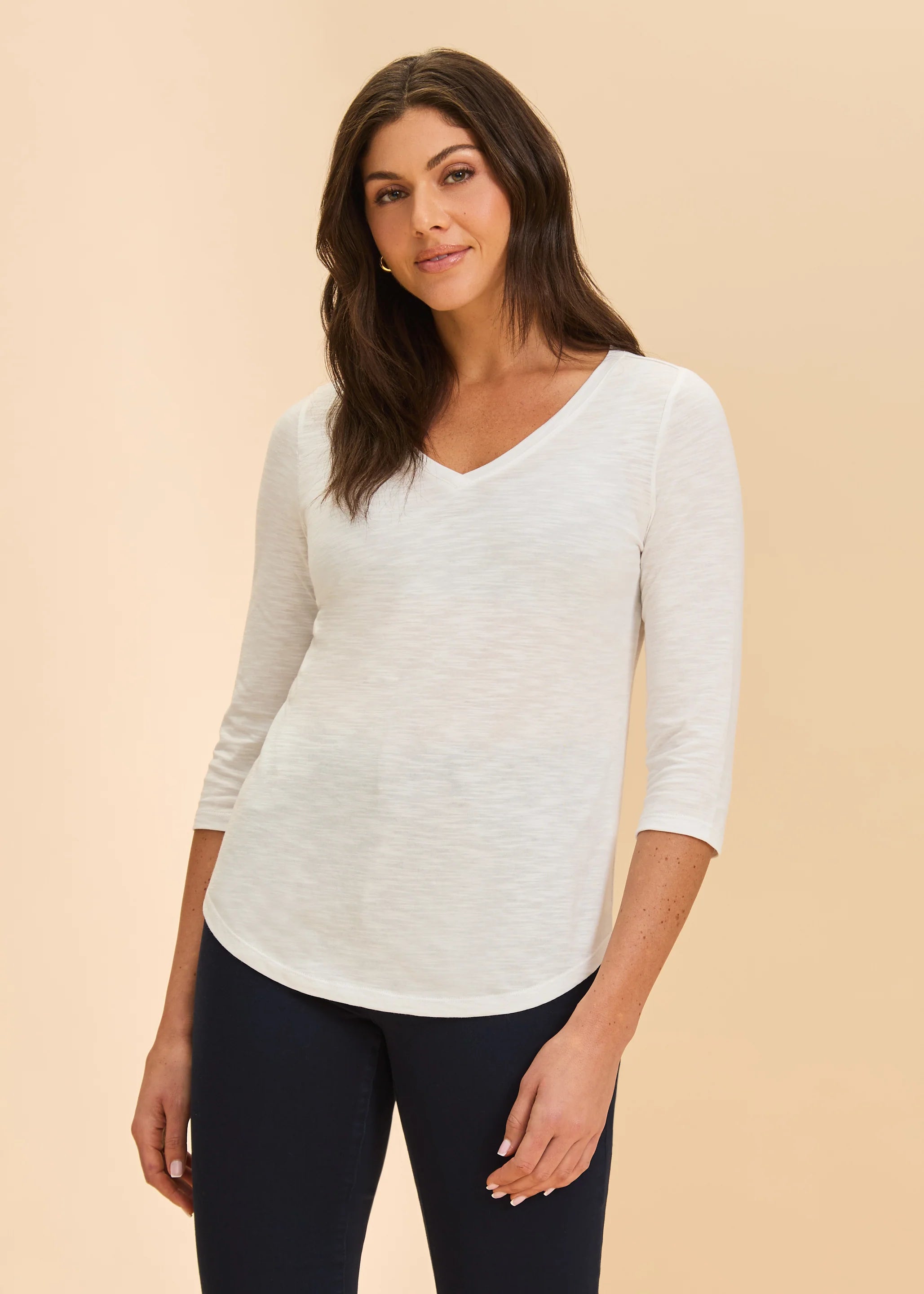 3/4 Sleeve V-Neck Top (3119476)