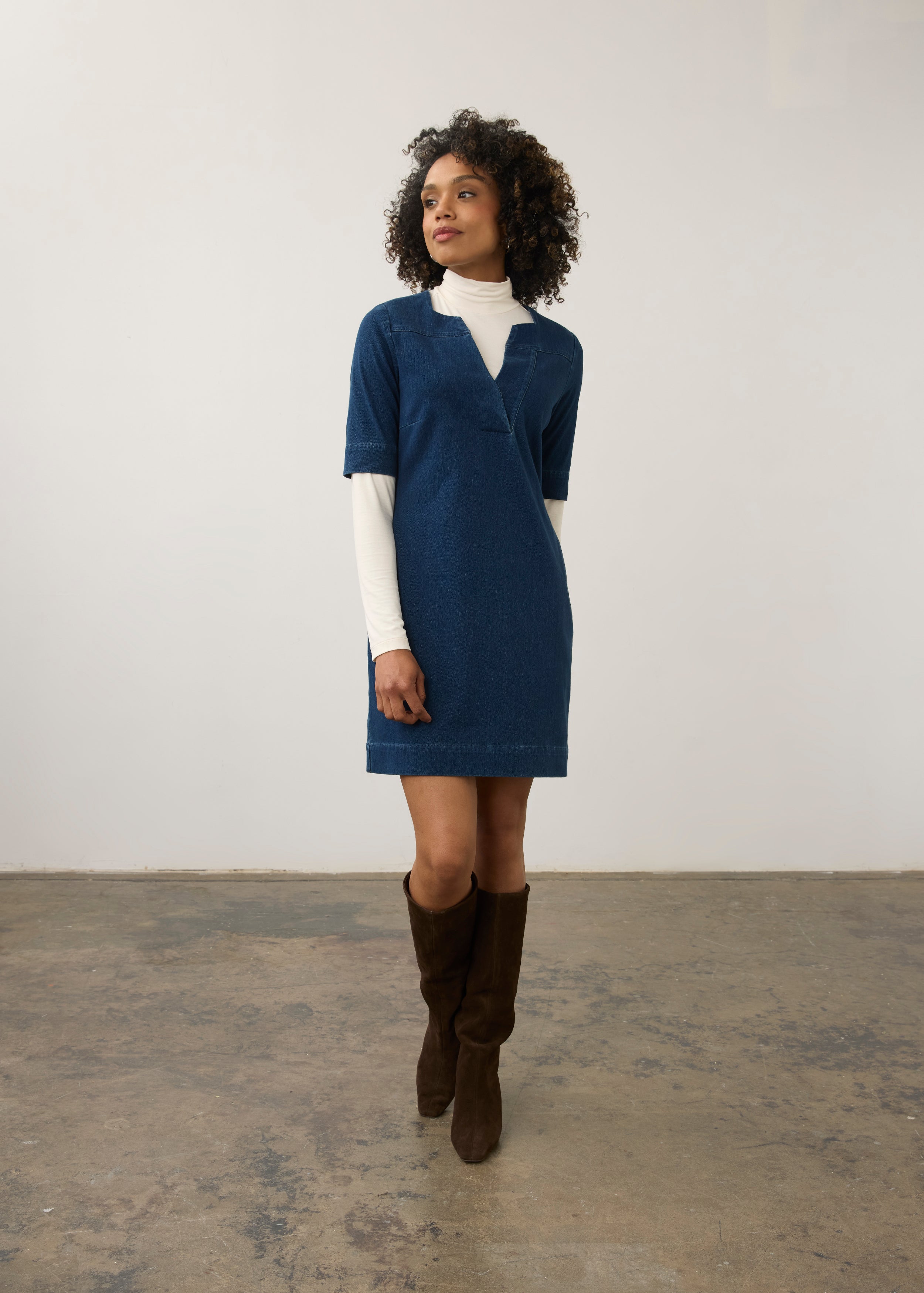 Elbow Sleeve Shift Dress (7024131)
