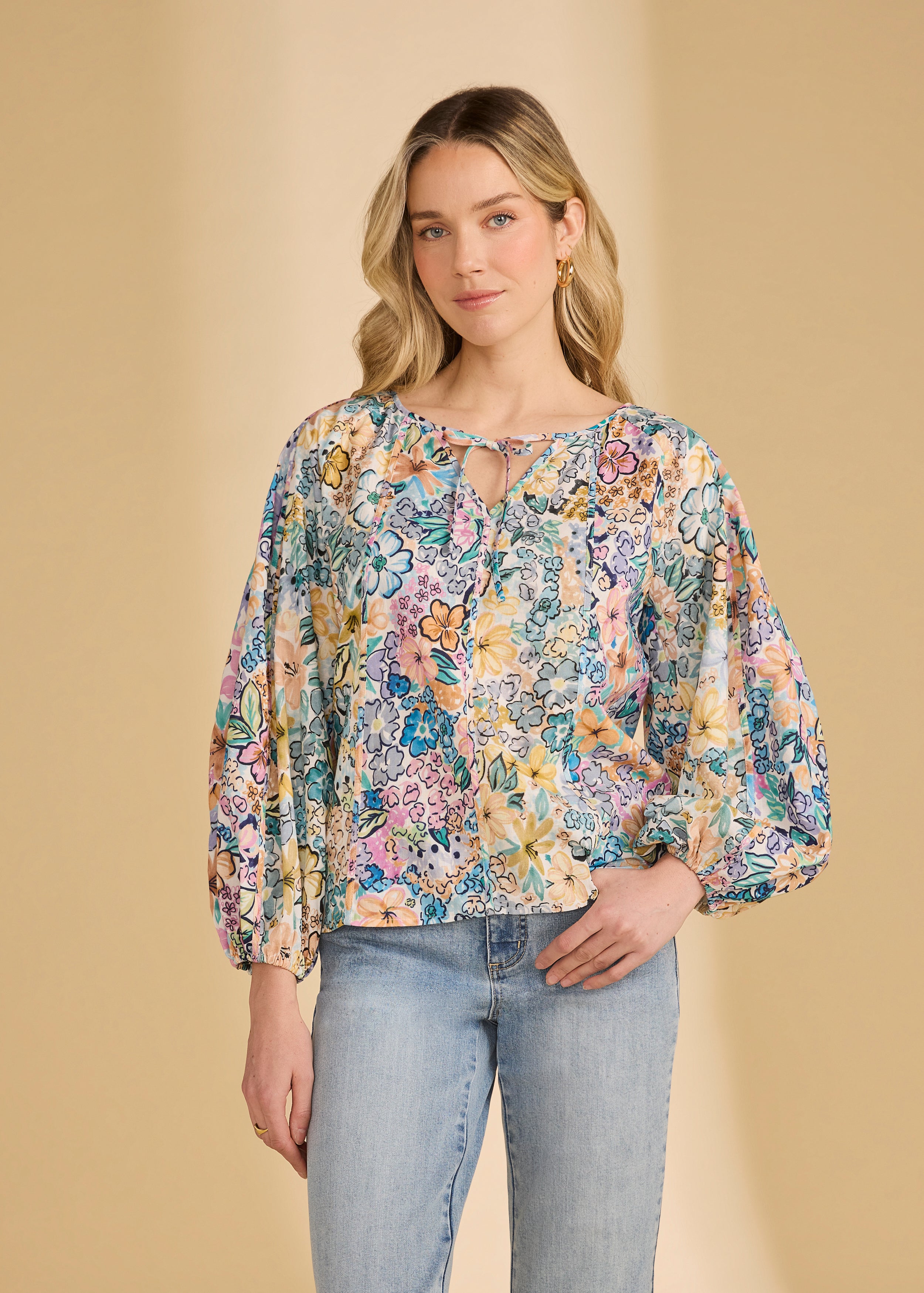 Mix Print Popover Blouse (7220152)