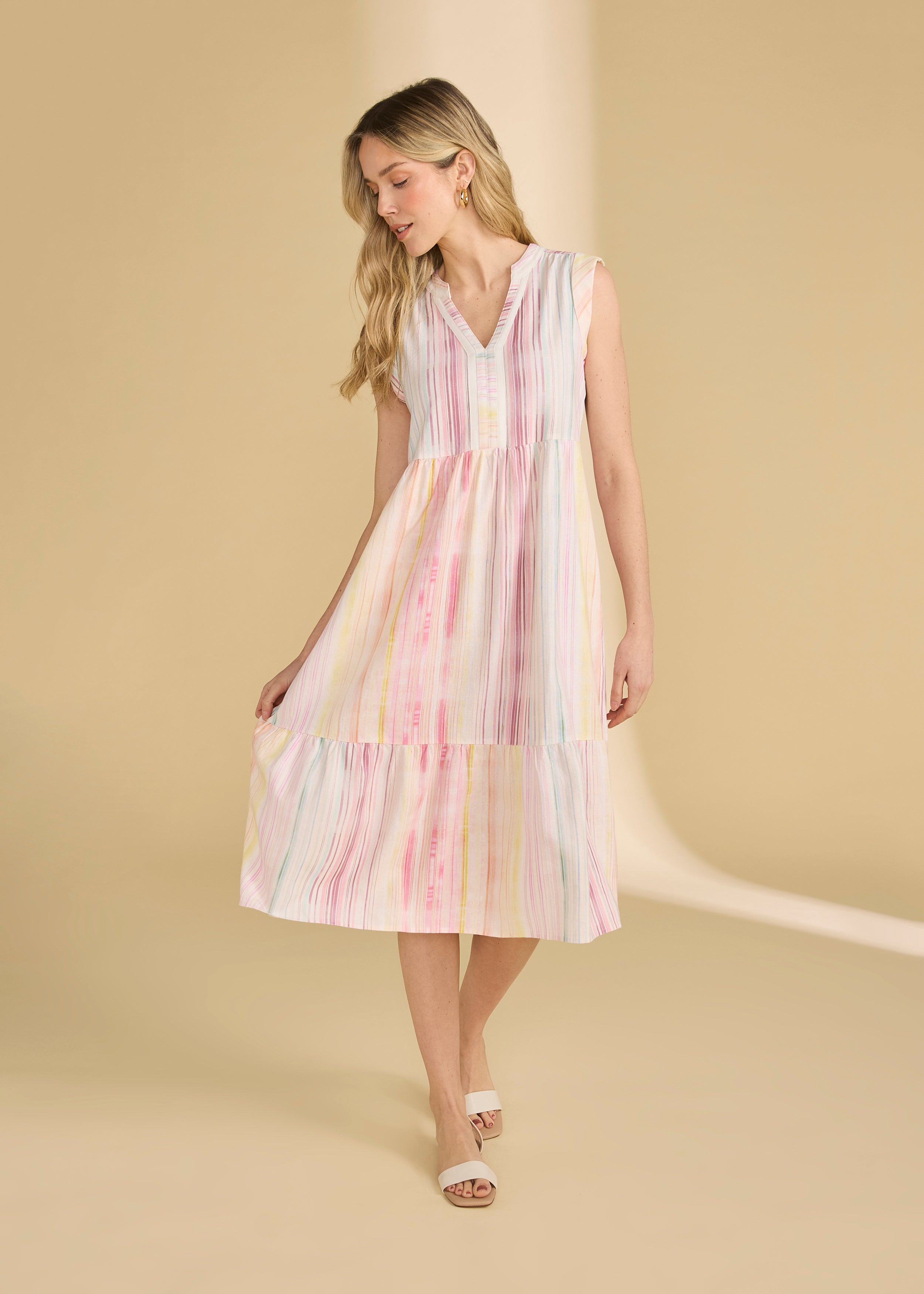 Cap Sleeve Tiered Midi Dress (7632864)