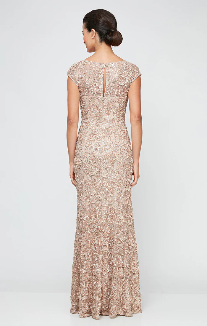 Long Soutache Sweetheart Neckline Dress with Cap Sleeves (AE0032)