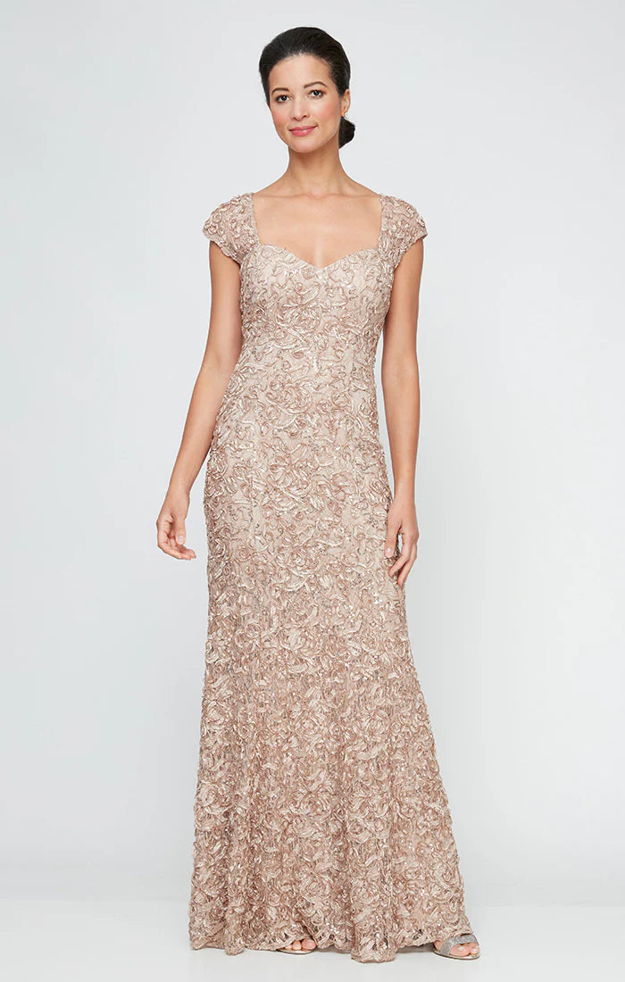 Long Soutache Sweetheart Neckline Dress with Cap Sleeves (AE0032)