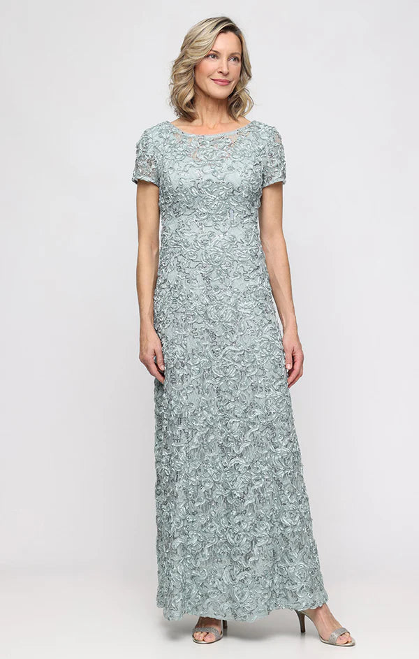 Soutache Sequin Lace A-Line Dress with Short Sleeves and Illusion Neckline (AE0071)