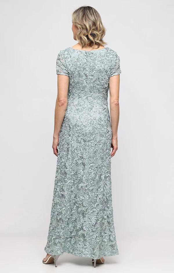Soutache Sequin Lace A-Line Dress with Short Sleeves and Illusion Neckline (AE0071)
