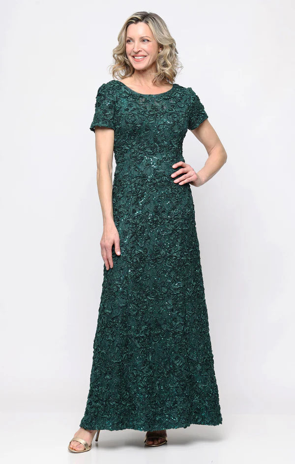 Soutache Sequin Lace A-Line Dress with Short Sleeves and Illusion Neckline (AE0071)