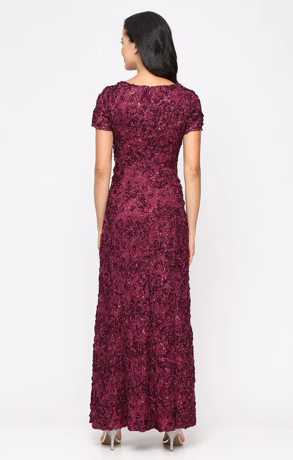 Soutache Sequin Lace A-Line Dress with Short Sleeves and Illusion Neckline (AE0071)
