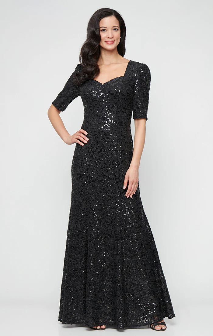 Lace Dress with Sweetheart Neckline and Elbow Sleeves (AE0060)
