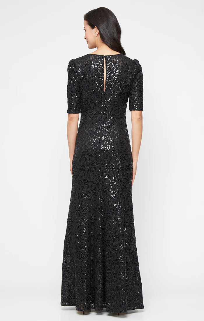 Lace Dress with Sweetheart Neckline and Elbow Sleeves (AE0060)