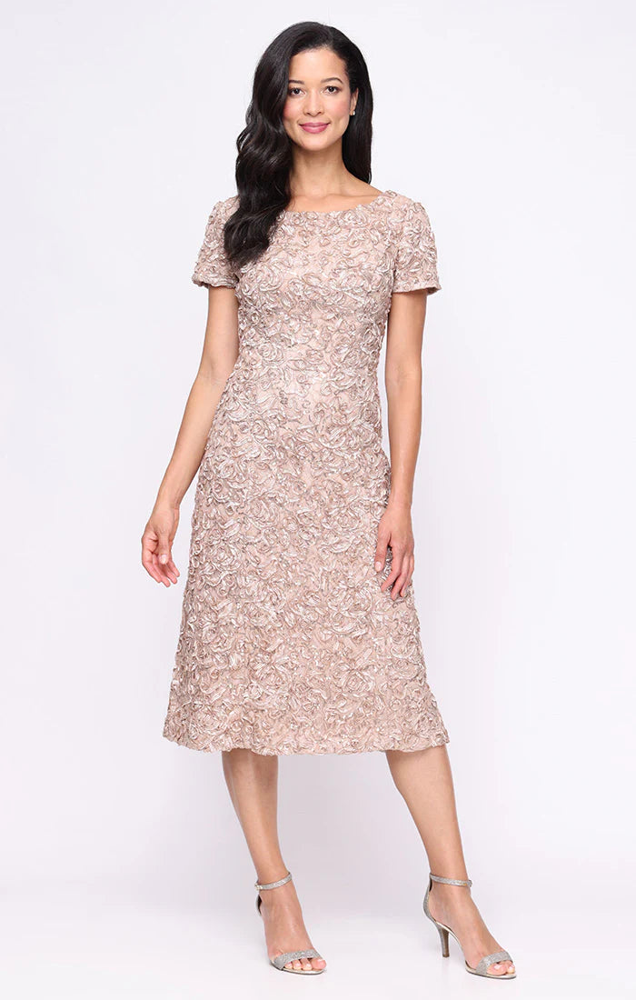 Midi Soutache Lace A-Line Dress with Short Sleeves (AE0076)