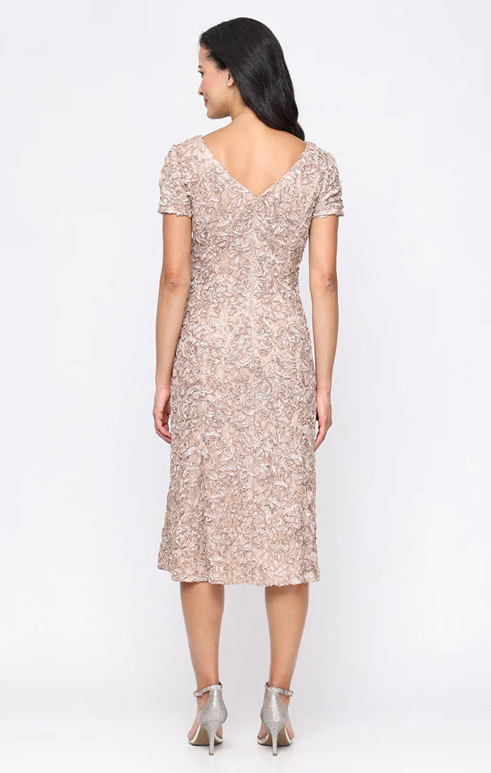 Midi Soutache Lace A-Line Dress with Short Sleeves (AE0076)