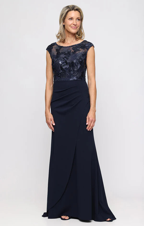 Stretch Crepe Dress with Soutache Bodice and Illusion Neckline (AE0099)