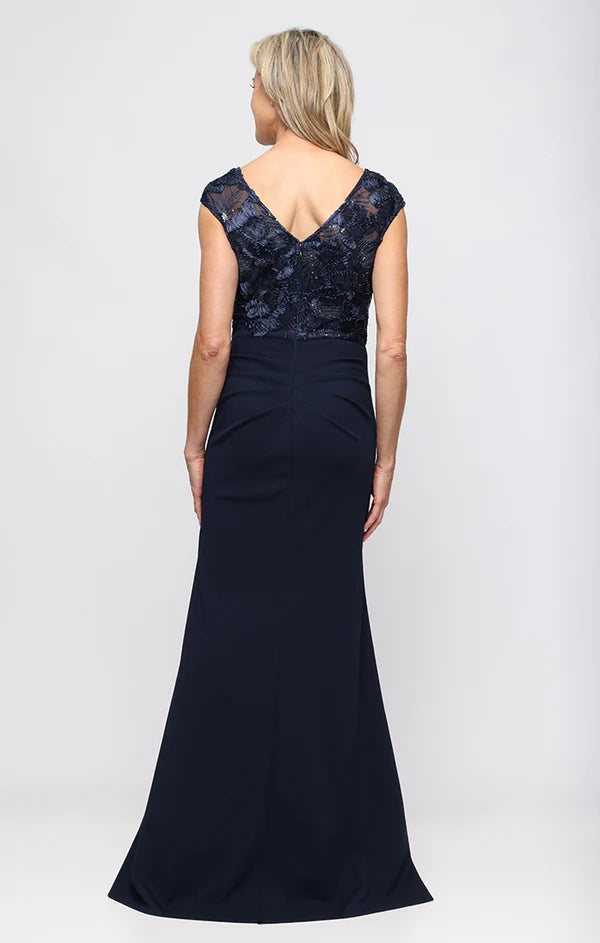 Stretch Crepe Dress with Soutache Bodice and Illusion Neckline (AE0099)