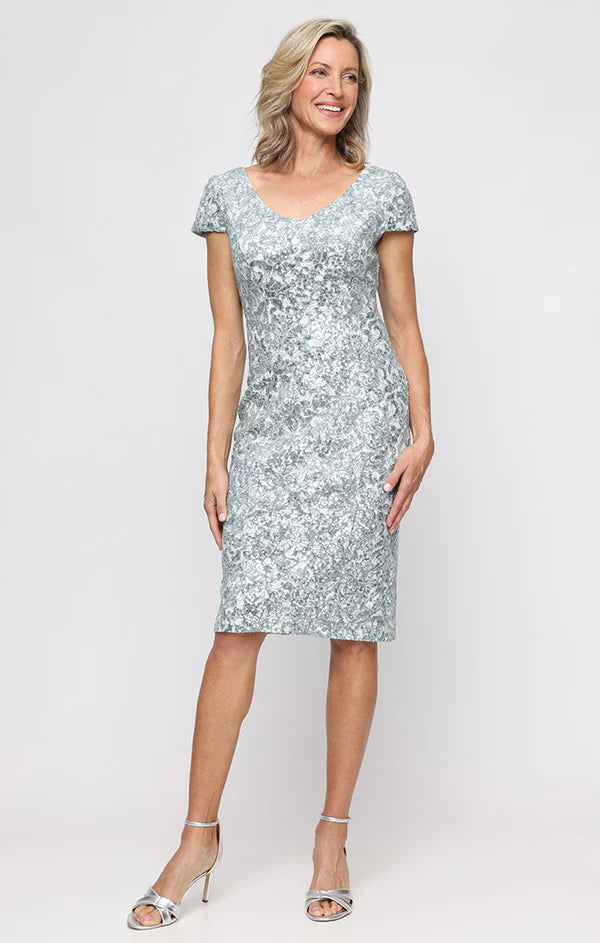 Short V-Neck Corded Lace Sheath Dress (AE0092)