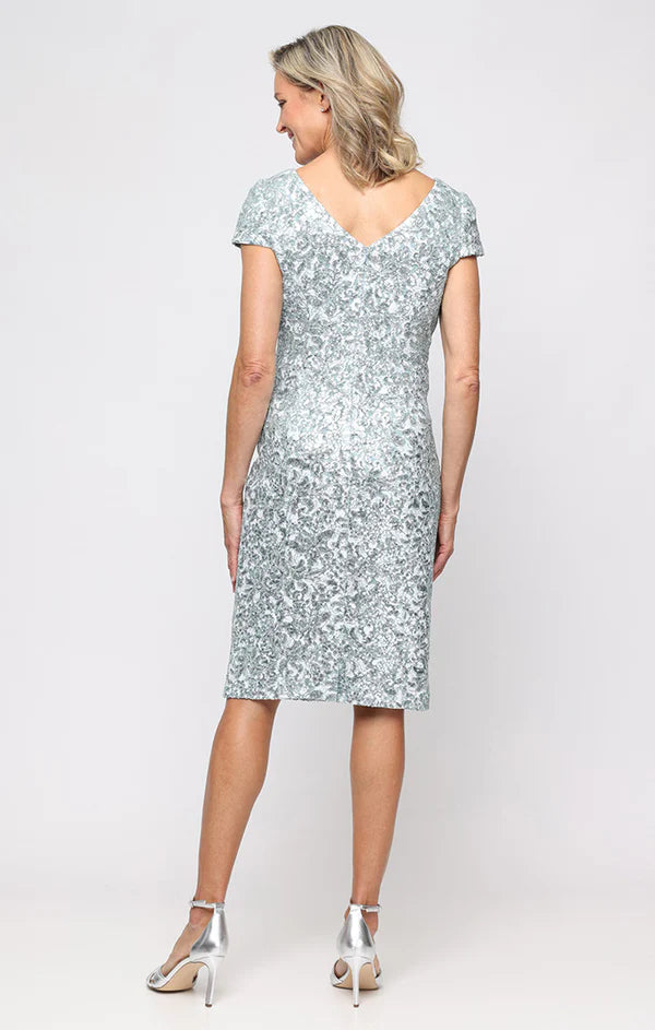 Short V-Neck Corded Lace Sheath Dress (AE0092)