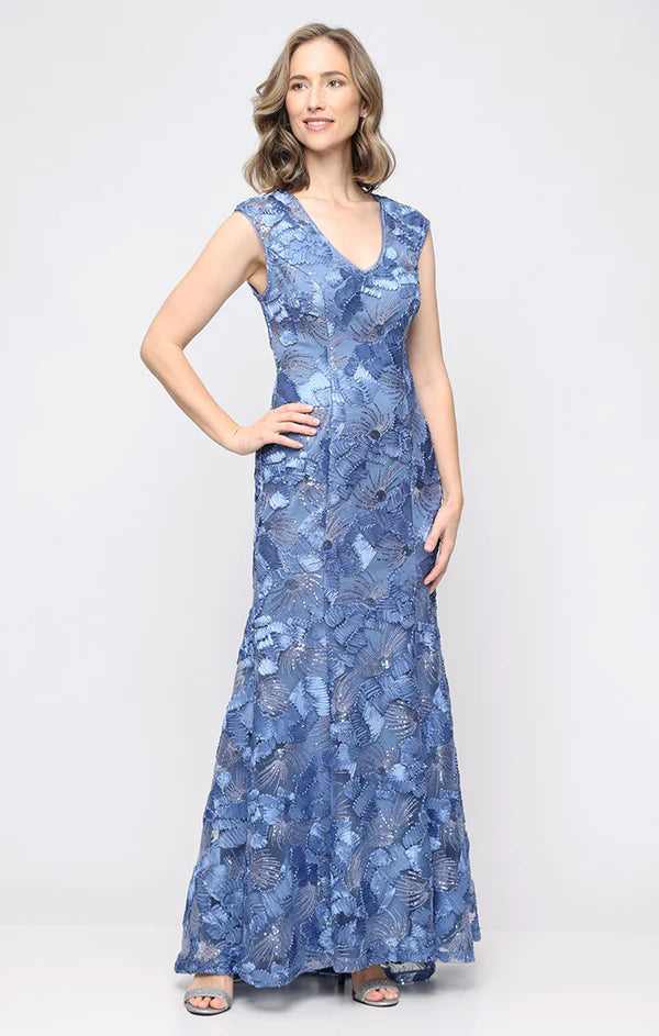 Sleeveless Soutache Lace Gown with V-Neckline (AE0093)