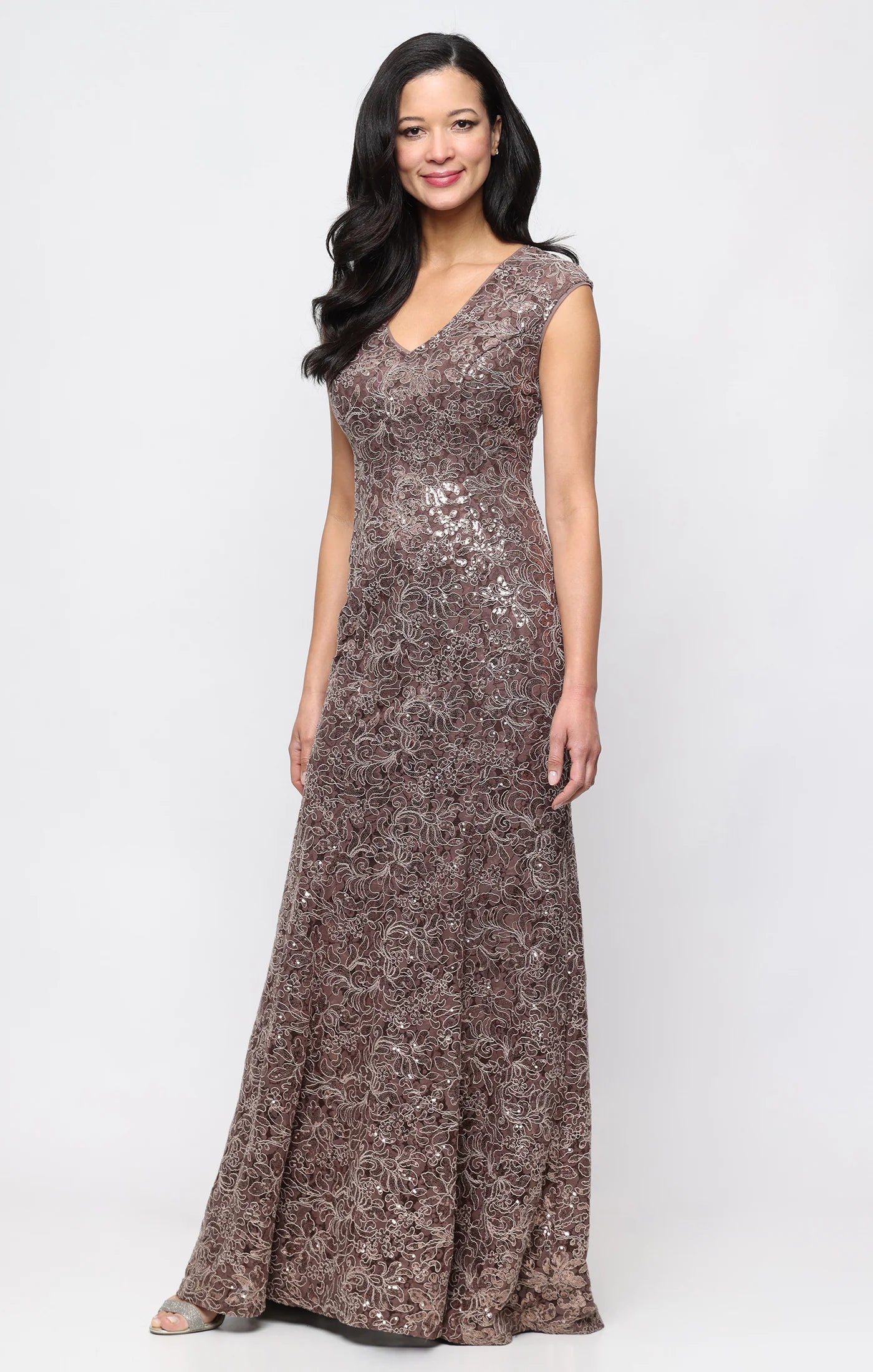 Long Corded Lace V-Neck Dress (AE0109)