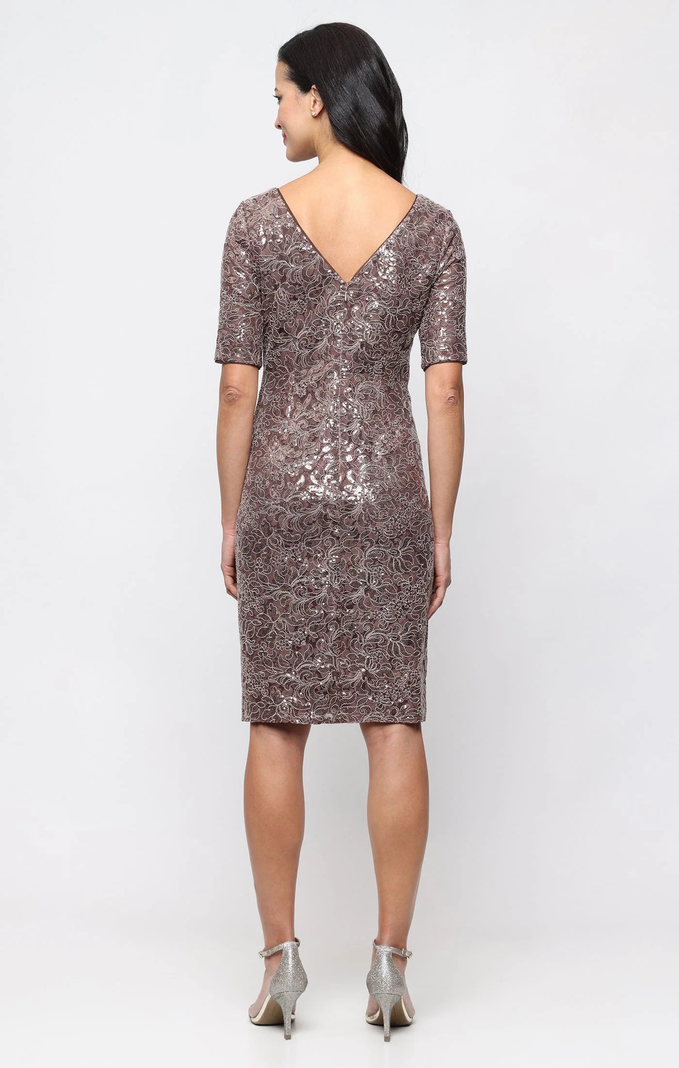 Knee-Length Sequin Lace Cocktail Sheath Dress (AE0116)