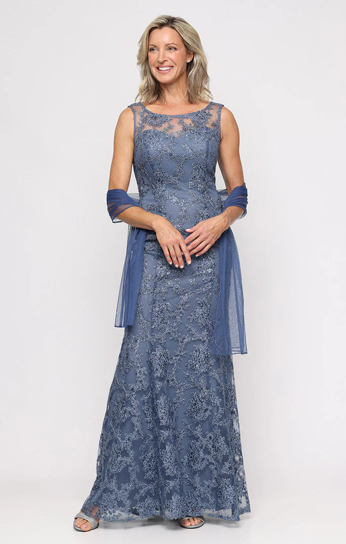 Embroidered Tulle Gown with Illusion Sweetheart Neckline & Shawl (AE0069)