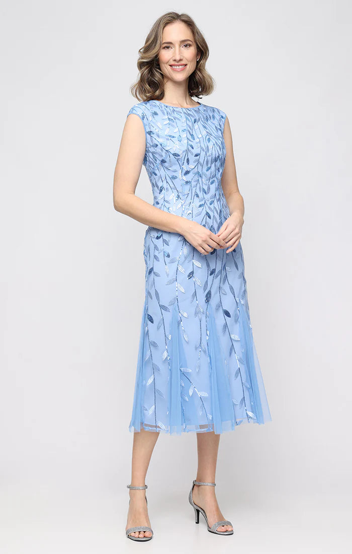 Illusion Neckline and Godet Detail Skirt Dress (AE0084)