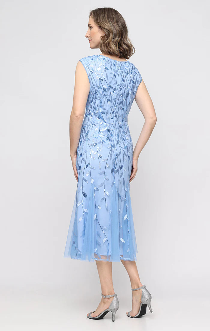 Illusion Neckline and Godet Detail Skirt Dress (AE0084)