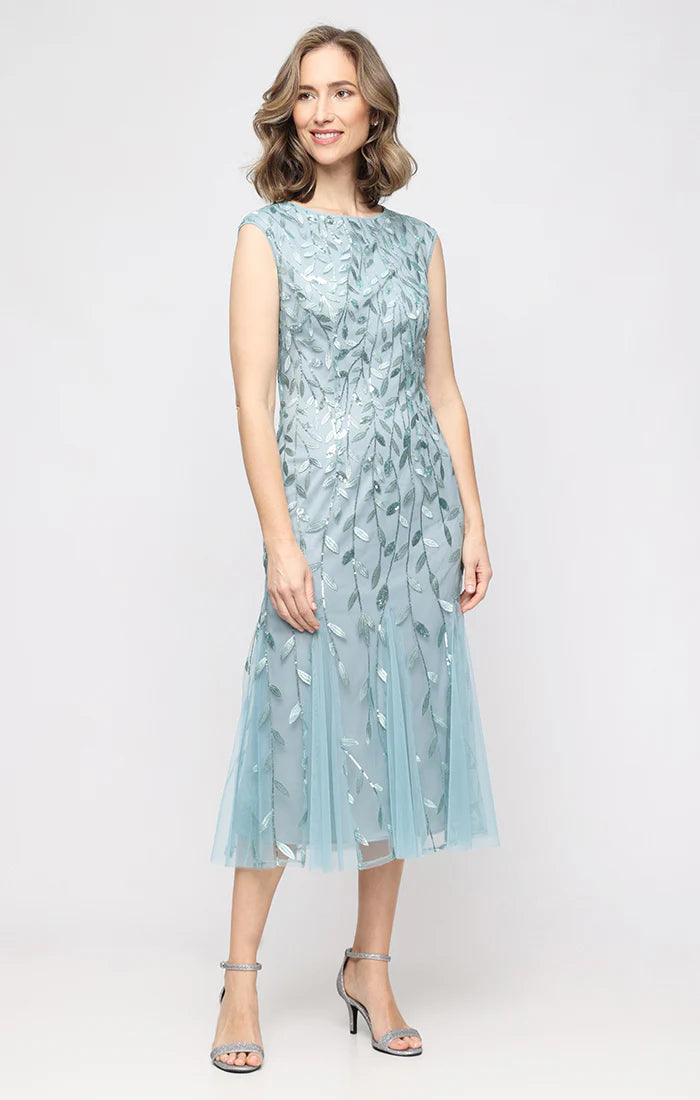 Illusion Neckline and Godet Detail Skirt Dress (AE0084)