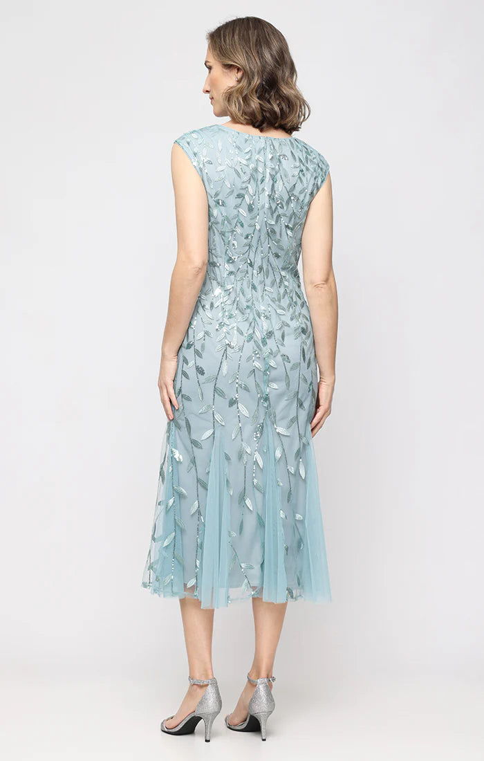 Illusion Neckline and Godet Detail Skirt Dress (AE0084)