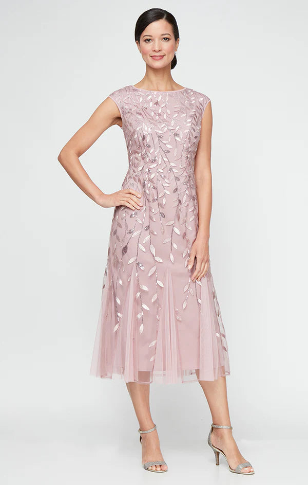 Illusion Neckline and Godet Detail Skirt Dress (AE0084)