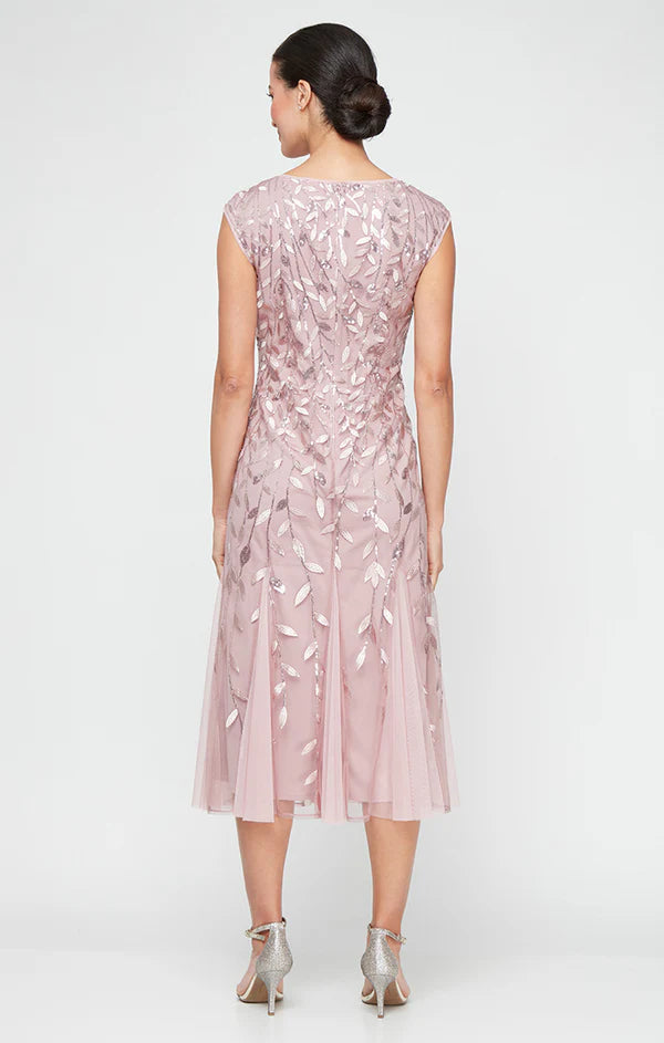 Illusion Neckline and Godet Detail Skirt Dress (AE0084)