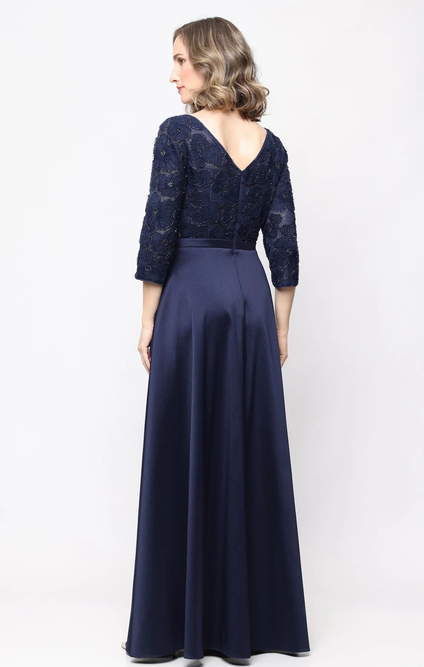 Long A-Line Dress with Beaded Bodice and Mikado Skirt (AE0118)