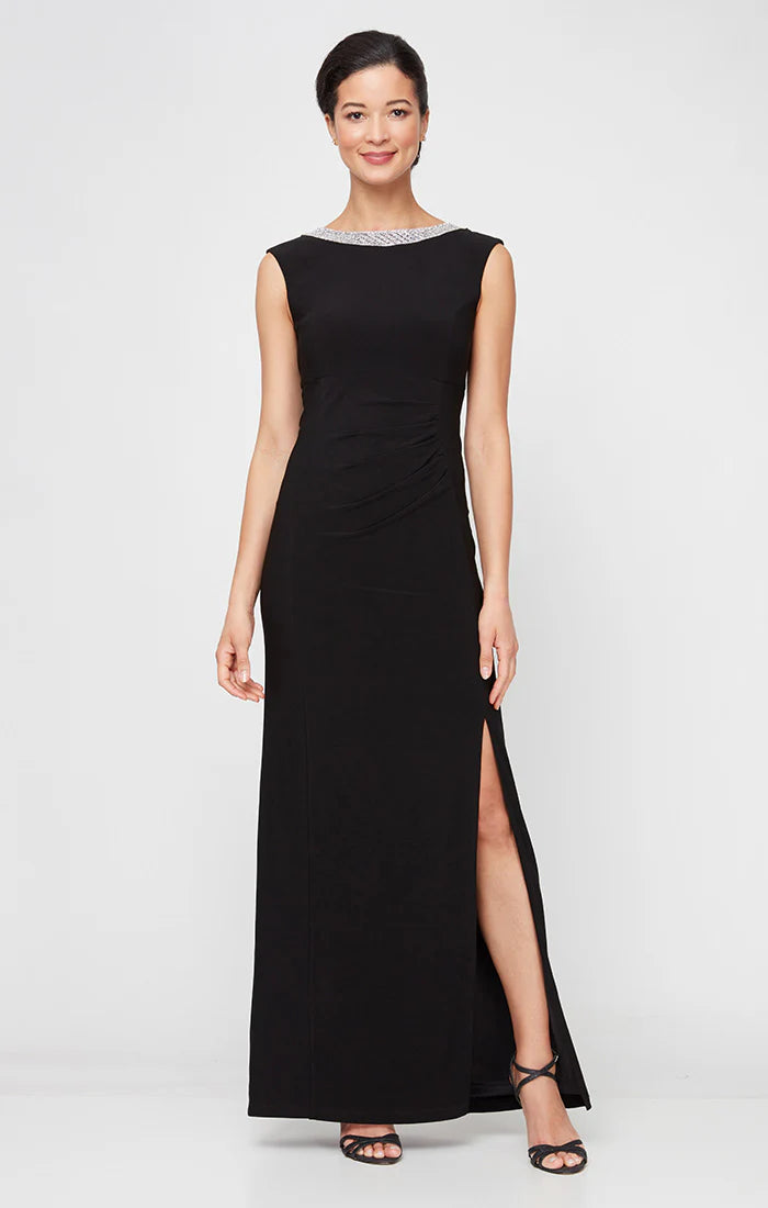 Long Sleeveless Dress with Embellishment Detail (AE0039)