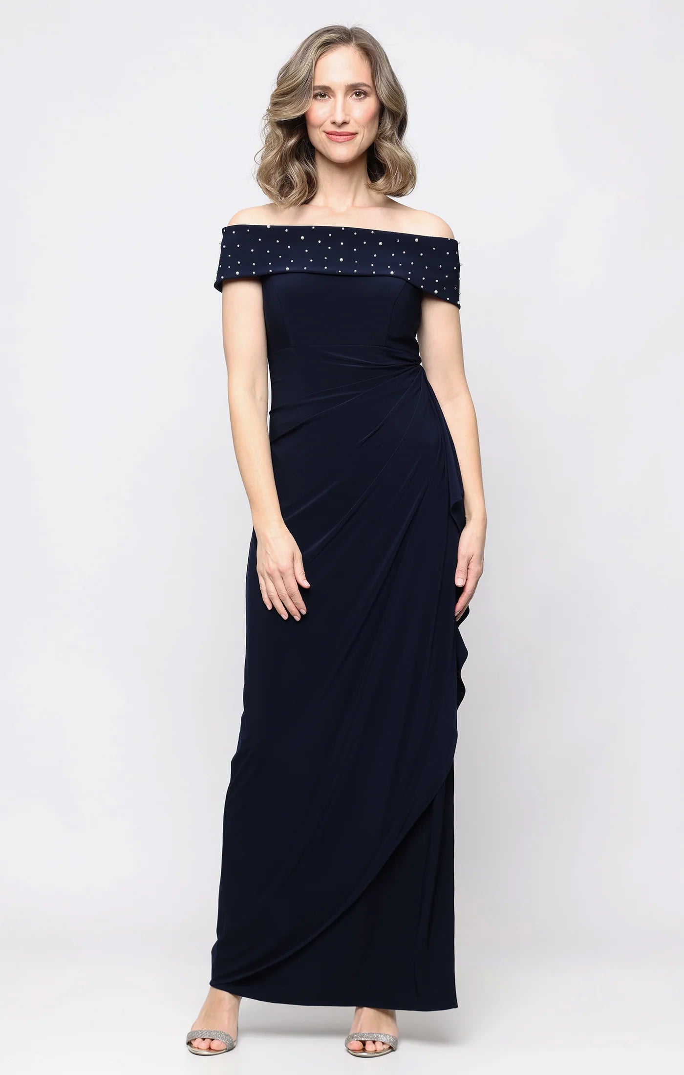 Long Matte Jersey Off the Shoulder Dress (AE0120)