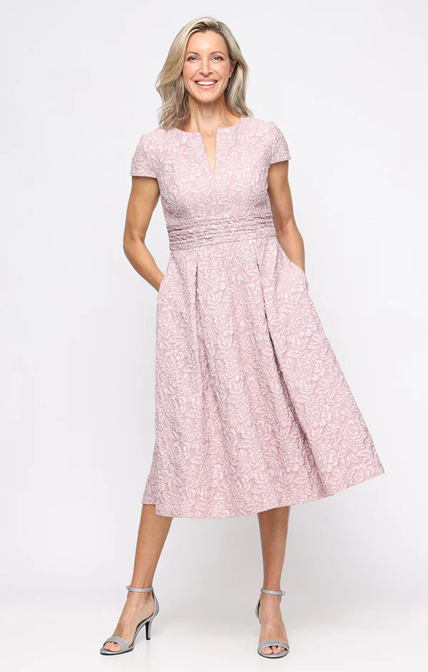 Embossed Crepe Party Dress with Notched Neckline (AE0095)