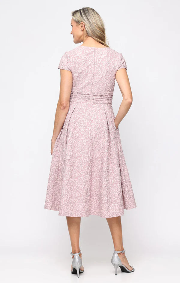 Embossed Crepe Party Dress with Notched Neckline (AE0095)