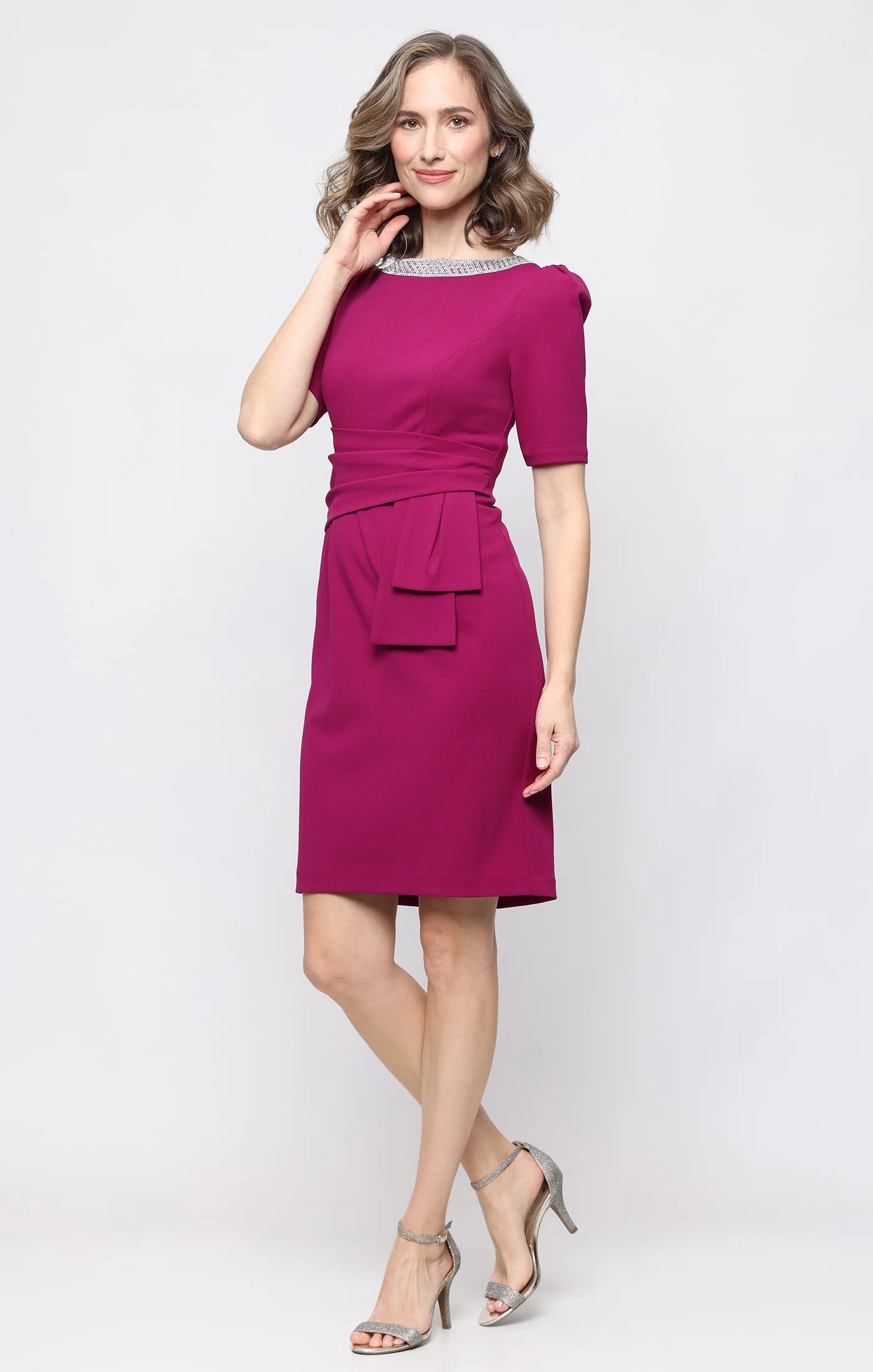 Cocktail Dress with Embellished Neckline and Puff Shoulder (AE0117)