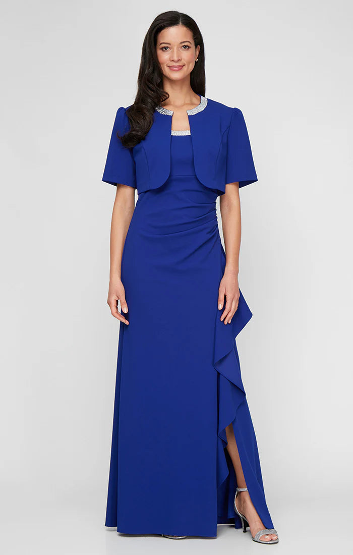 Bolero Jacket Dress with Embellished Square Neckline (AE0034)