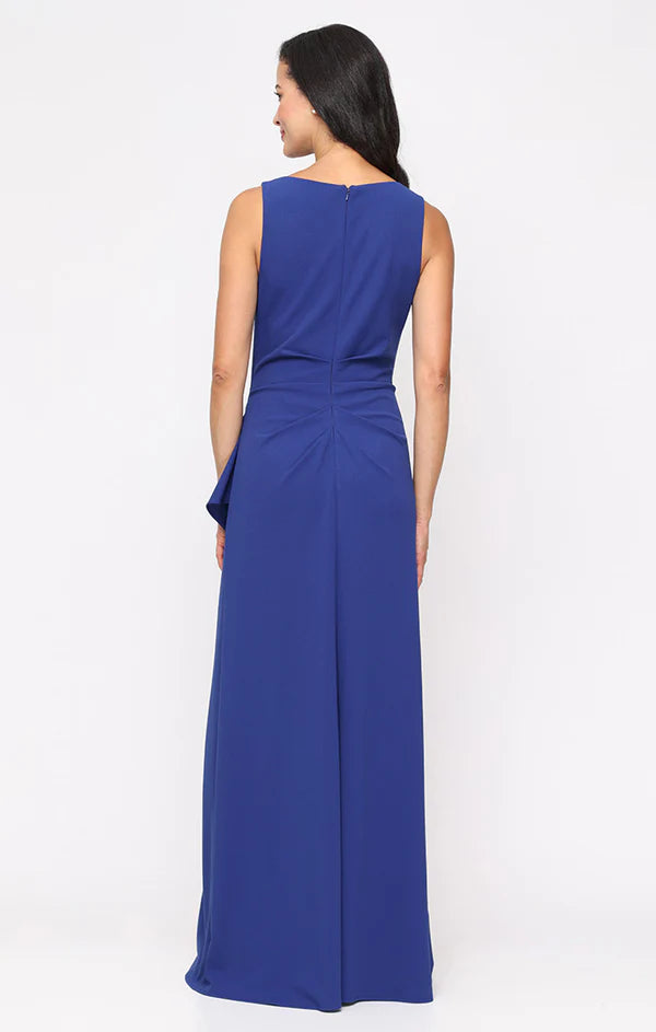 Stretch Crepe Dress with Embellished L-Neckline and Cascade Detail Skirt (AE0098)