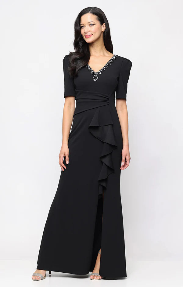 Embellished Neckline Stretch Crepe Gown (AE0107)