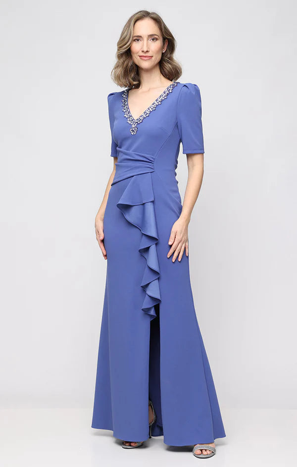 Embellished Neckline Stretch Crepe Gown (AE0107)