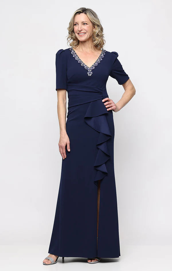 Embellished Neckline Stretch Crepe Gown (AE0107)