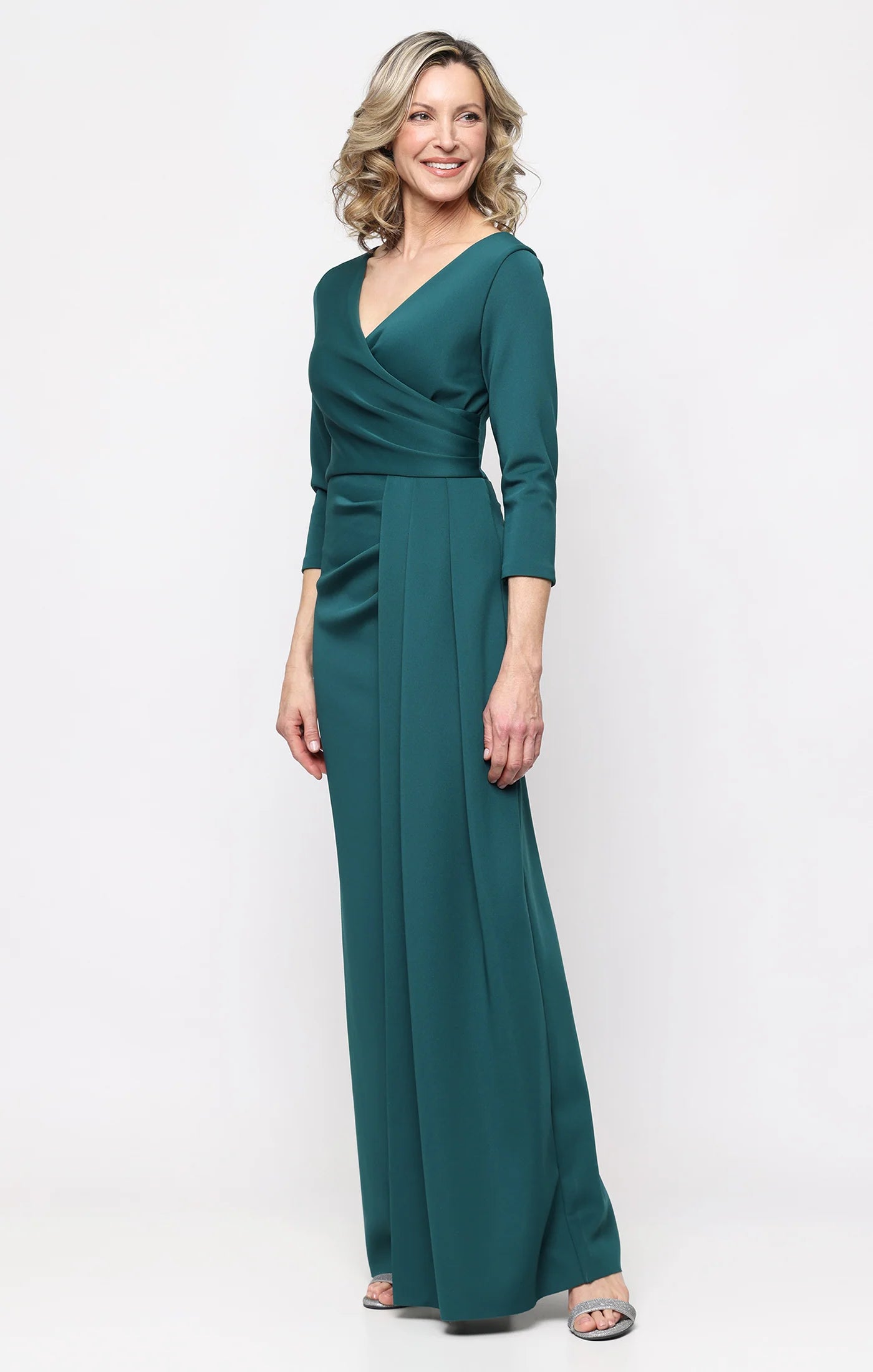 Long Stretch Scuba Crepe Dress with Gathered Skirt (AE0119)