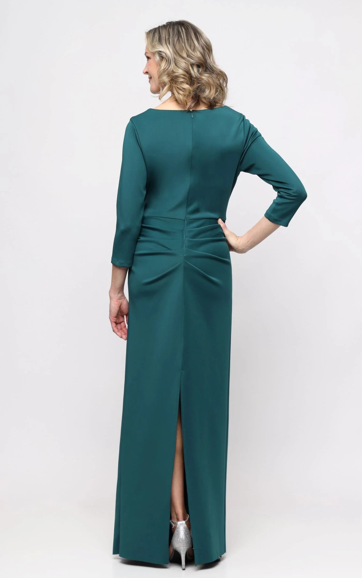 Long Stretch Scuba Crepe Dress with Gathered Skirt (AE0119)