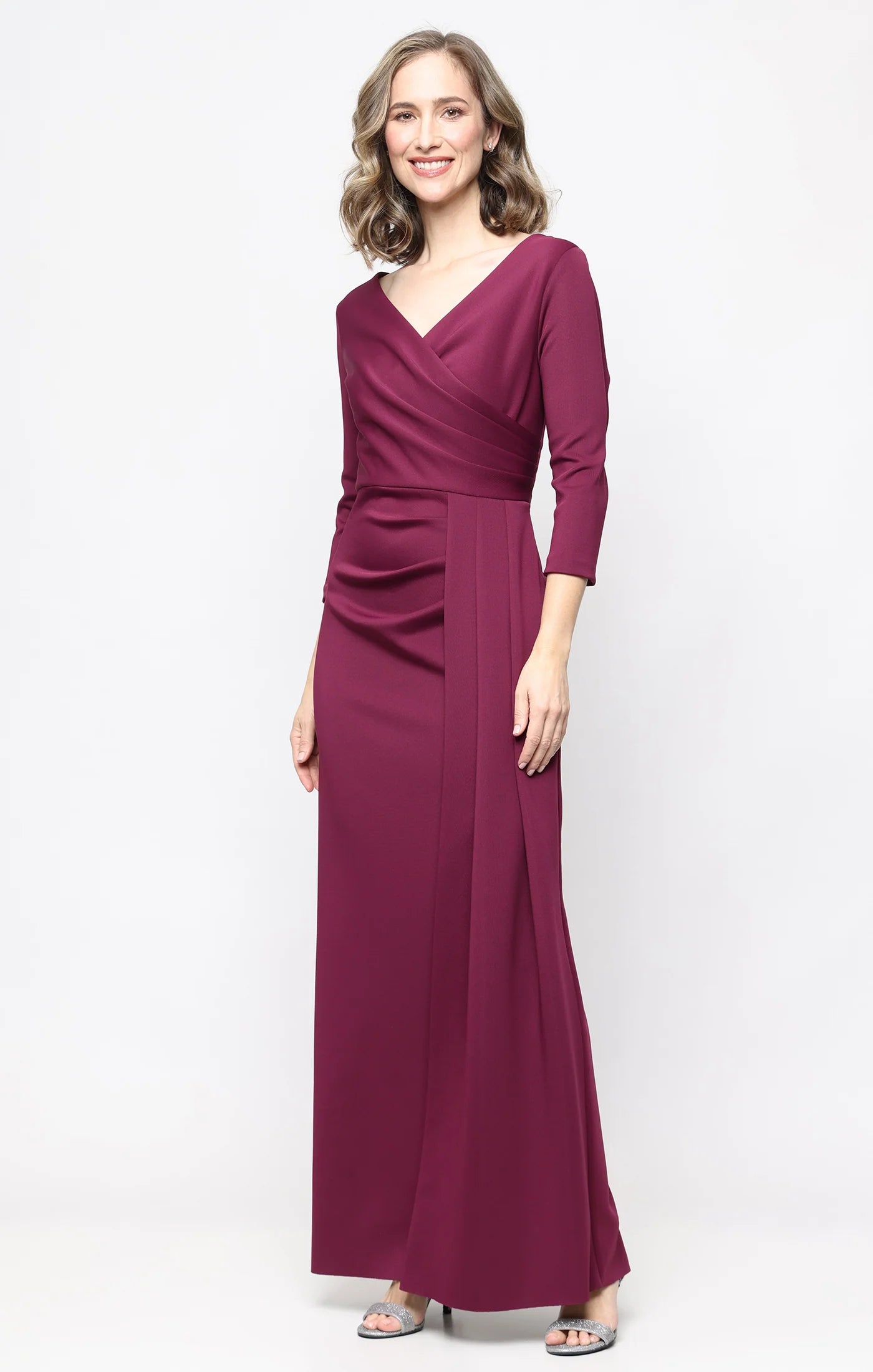 Long Stretch Scuba Crepe Dress with Gathered Skirt (AE0119)