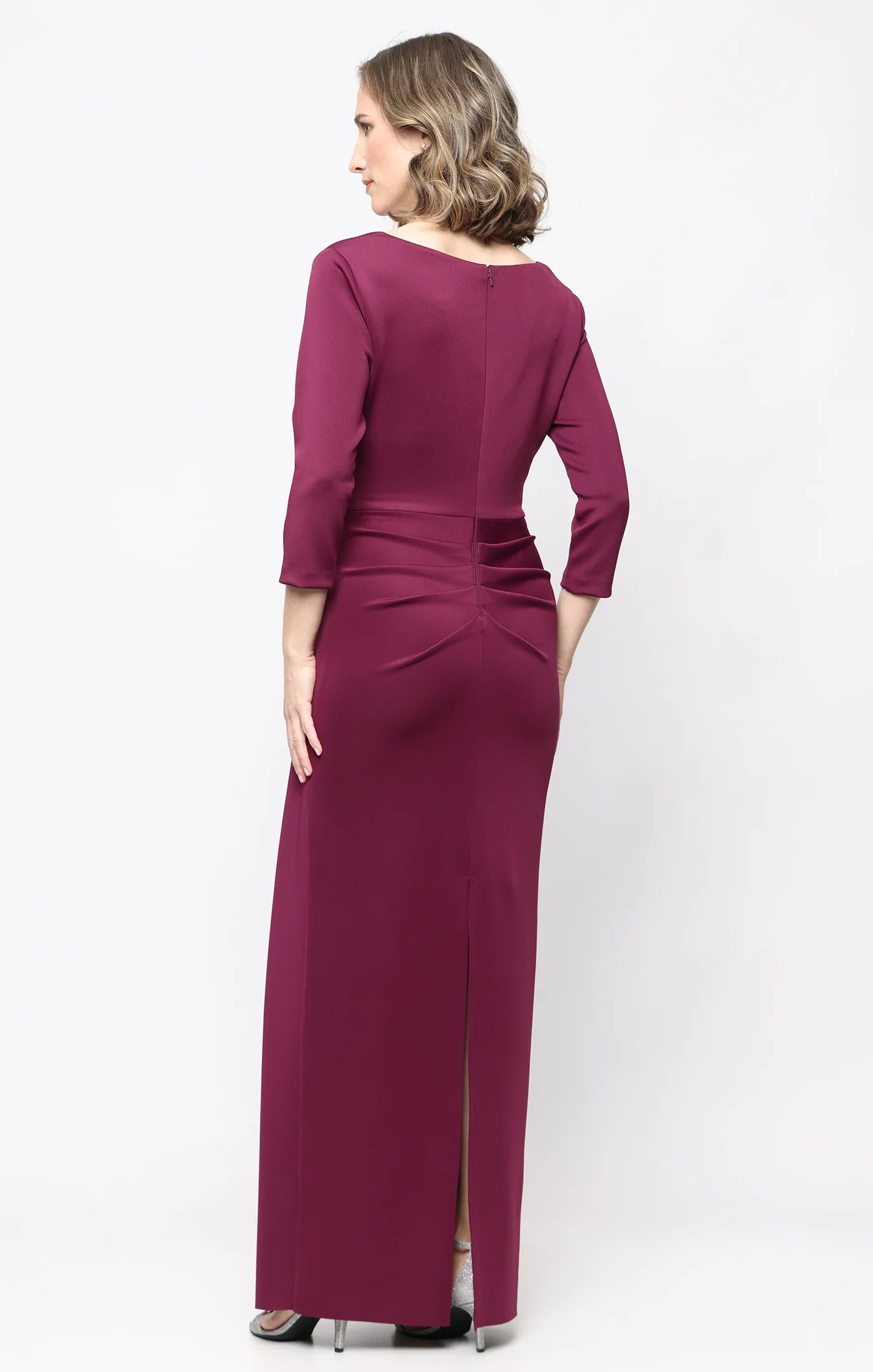Long Stretch Scuba Crepe Dress with Gathered Skirt (AE0119)